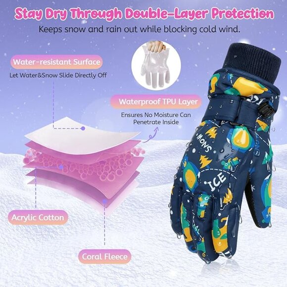 Sz L Winter Gloves for Kids Waterproof Boys Girls Cute Snow Ski X003CJ866R - Picture 3 of 4